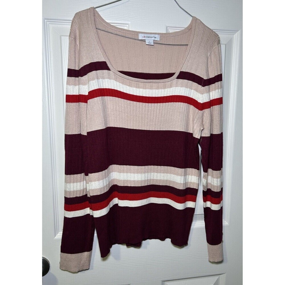 Liz Claiborne Women’s Long Sleeve Button Accent Striped Sweater Size Large NWT
